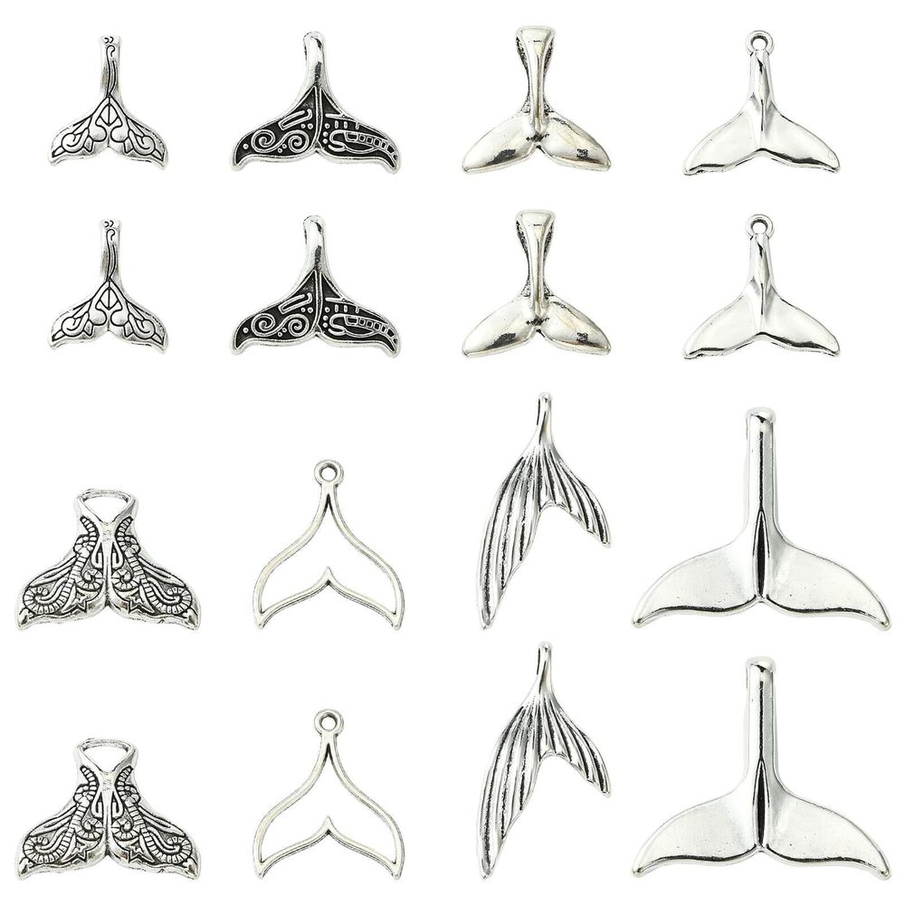 2688 80 pcs 8 Styles Tibetan Fishtail Charms Antique Silver Ocean Theme